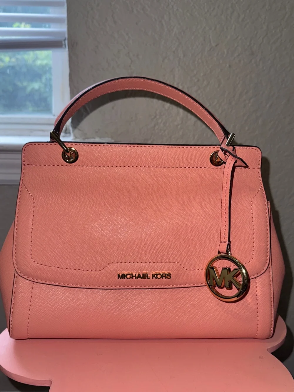 Michael Kors Talia Pink Saffiano Top-Handle Satchel with Gold-Tone Hardware